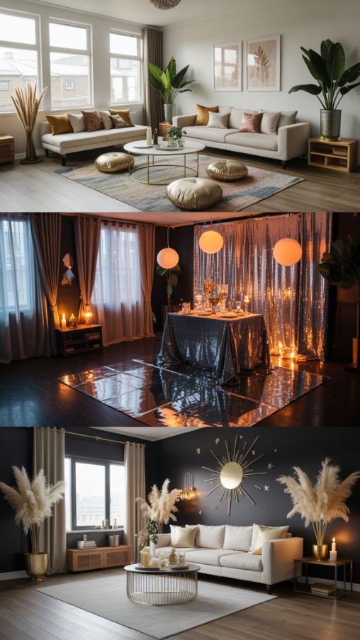 Creative New Year’s Decorations Ideas with Boho, Disco, and Champagne Themes