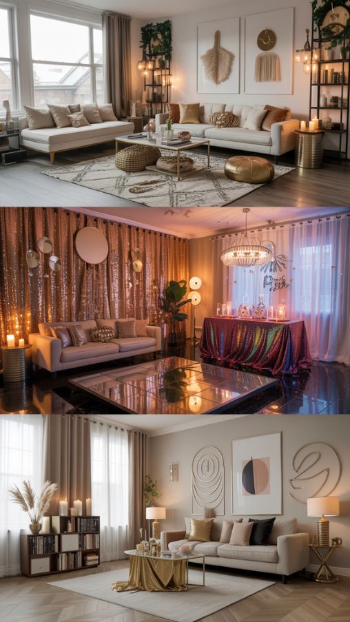 Creative New Year’s Decorations Ideas with Boho, Disco, and Champagne Themes