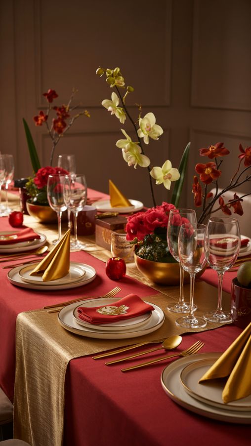 Elegant Lunar New Year Table Setting for Prosperity and Celebration