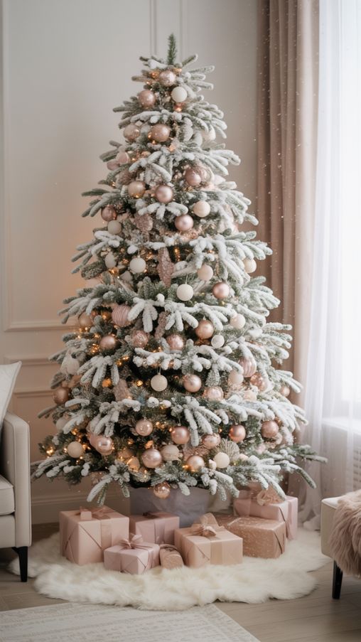 Elegant Snowy Christmas Tree Decor Ideas