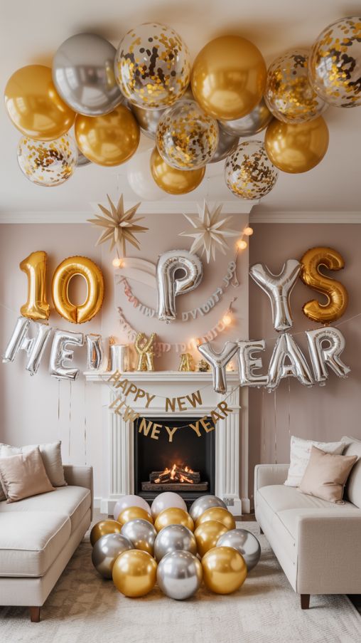 Fun and Festive New Year’s Decorations Ideas with Balloons and Banners