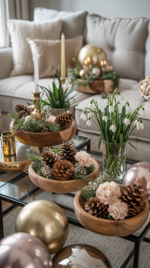 New Year’s Decorations Ideas with Natural and Metallic Accents