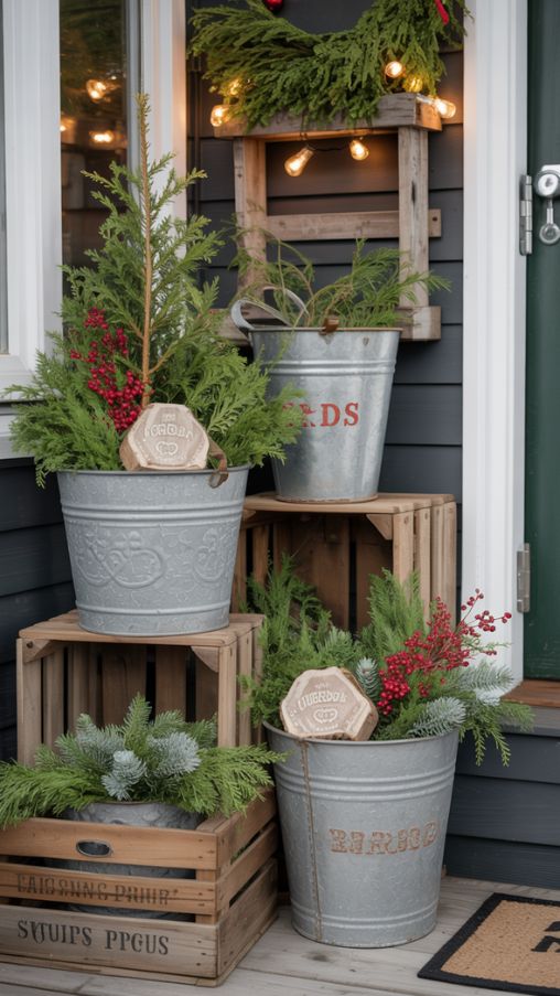 Rustic Christmas Porch Decorating Ideas With Charming Planters and Accents