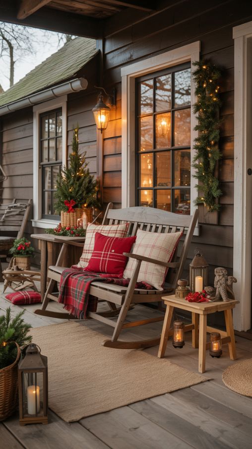 Rustic Christmas Porch Decorating Ideas With Cozy Inviting Seating