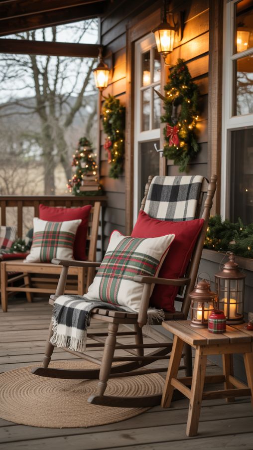 Rustic Christmas Porch Decorating Ideas With Cozy Inviting Seating