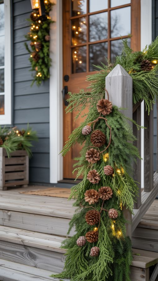 Rustic Christmas Porch Decorating Ideas With Natural Greenery