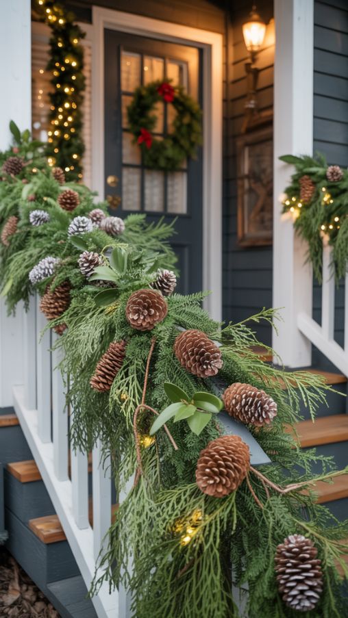 Rustic Christmas Porch Decorating Ideas With Natural Greenery