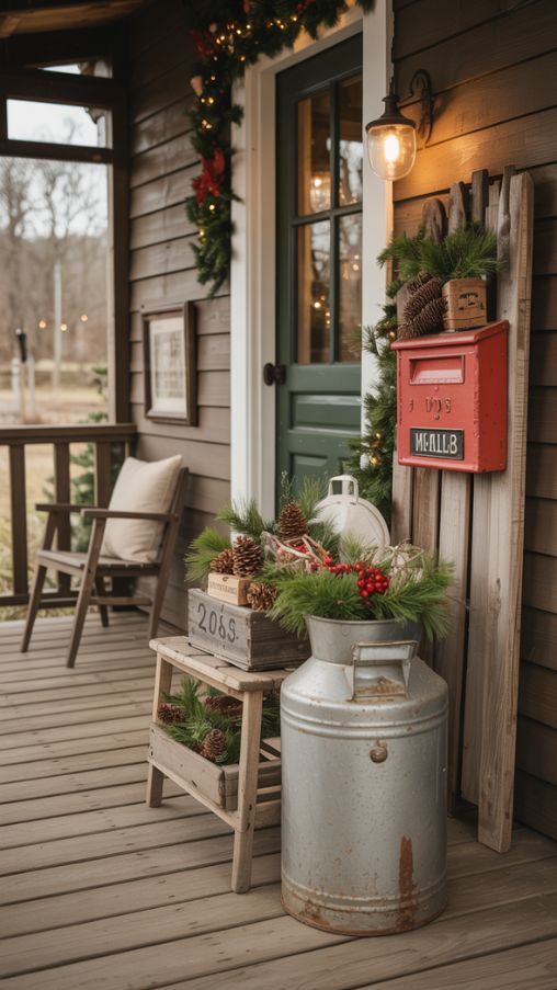 Rustic Christmas Porch Decorating Ideas With Vintage Flea Market Finds