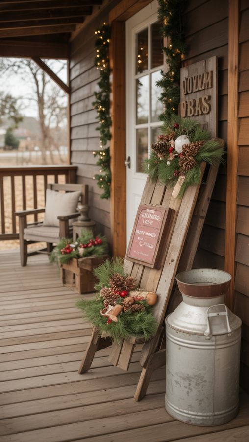 Rustic Christmas Porch Decorating Ideas With Vintage Flea Market Finds