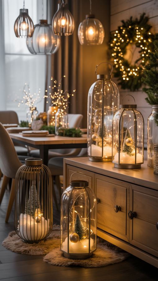 Warm Indoor Lanterns and Decorative Light Displays for Christmas