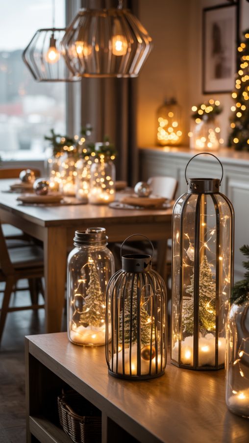 Warm Indoor Lanterns and Decorative Light Displays for Christmas