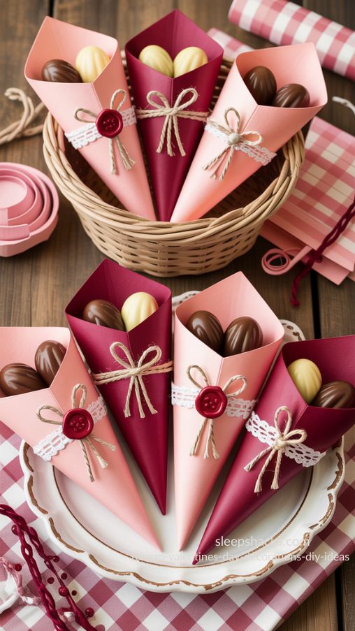 Cheap Valentine’s Day Paper Treat Cones DIY