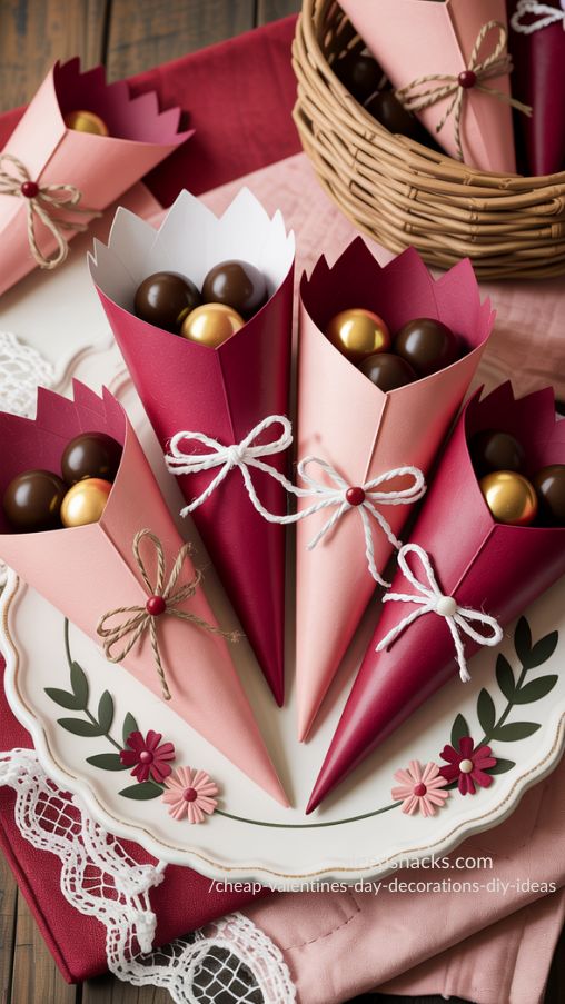 Cheap Valentine’s Day Paper Treat Cones DIY