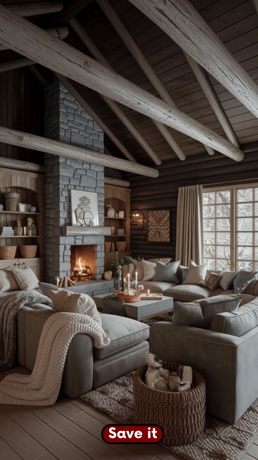 Comfortable and Oversized Furniture for a Cozy Winter Cabin