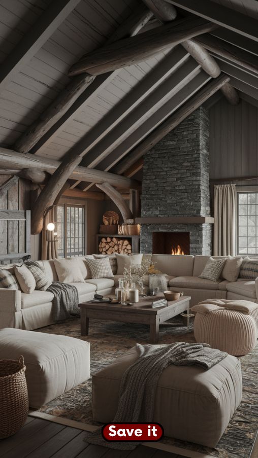 Comfortable and Oversized Furniture for a Cozy Winter Cabin