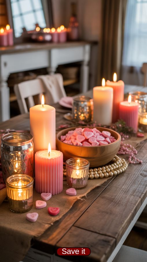 Cozy Farmhouse Candle Arrangements for Valentine’s Day