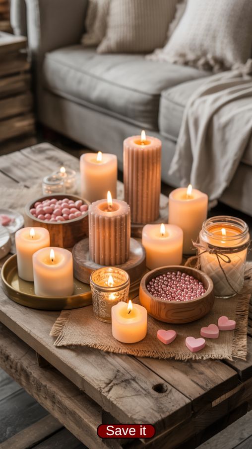Cozy Farmhouse Candle Arrangements for Valentine’s Day