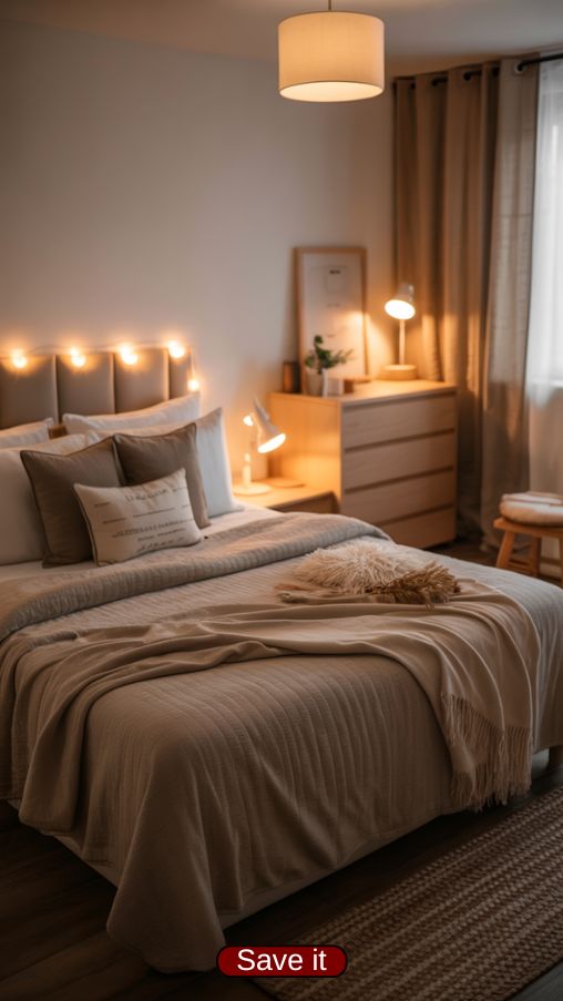Cozy guest room featuring multifunctional furniture designed for both comfort and style. A modern daybed doubles as a sofa with built-in drawers storing extra blankets and guest items. A small armchair paired with a minimalist side table creates a relaxing reading nook. Bedside nightstand holds essentials like books and a glass of water, completing the room layout elegantly. Soft neutral bedding with layered blankets and decorative pillows complements the furniture. Natural textures like a woven rug and linen curtains enhance warmth. The space feels practical yet inviting, balancing style, comfort, and efficient use of limited space.