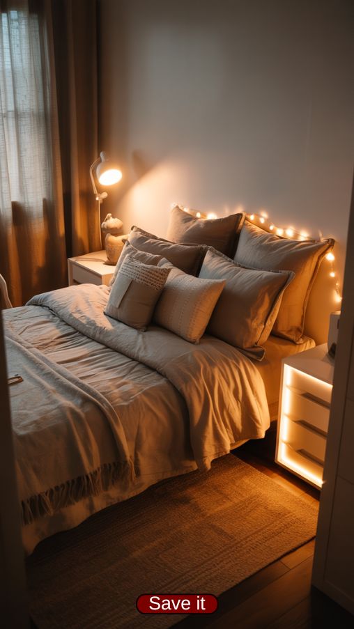 Cozy guest room featuring multifunctional furniture designed for both comfort and style. A modern daybed doubles as a sofa with built-in drawers storing extra blankets and guest items. A small armchair paired with a minimalist side table creates a relaxing reading nook. Bedside nightstand holds essentials like books and a glass of water, completing the room layout elegantly. Soft neutral bedding with layered blankets and decorative pillows complements the furniture. Natural textures like a woven rug and linen curtains enhance warmth. The space feels practical yet inviting, balancing style, comfort, and efficient use of limited space.