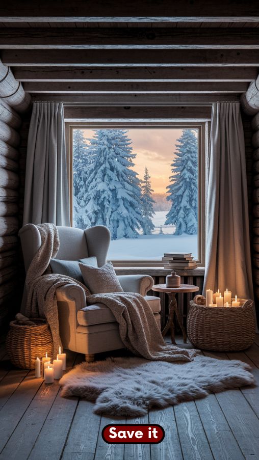 Cozy Nooks and Reading Corners in a Winter Cabin