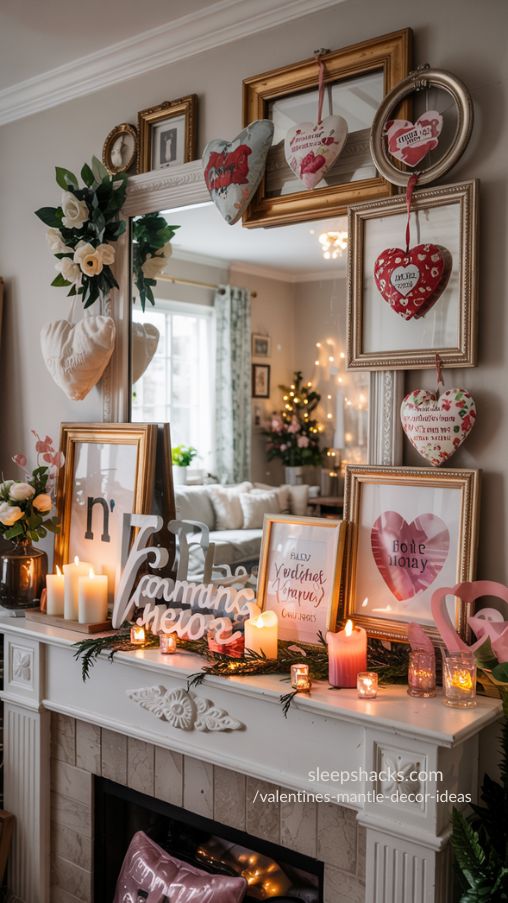 Creative Use of Frames and Mirrors in Valentines Mantle Decor Ideas