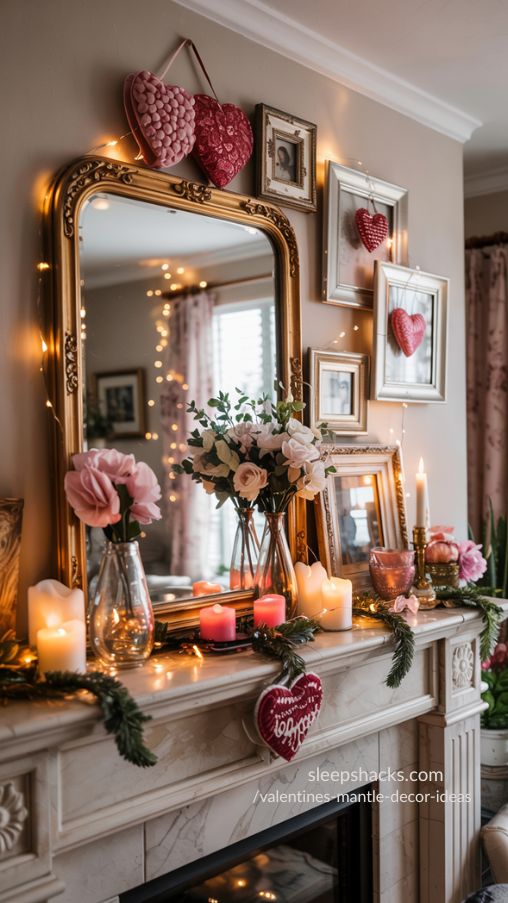 Creative Use of Frames and Mirrors in Valentines Mantle Decor Ideas