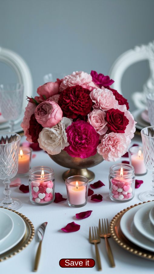 Creative Valentines Day Table Centerpiece Ideas with Flowers and Candles