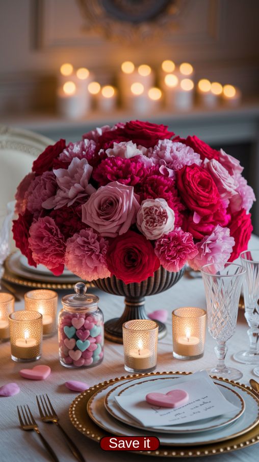 Creative Valentines Day Table Centerpiece Ideas with Flowers and Candles