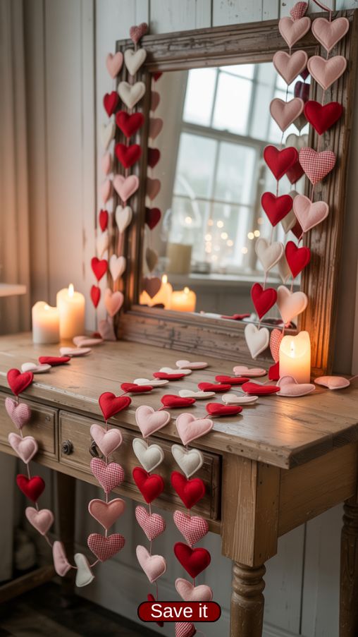 DIY Felt Heart Garland for Farmhouse Valentine Decor