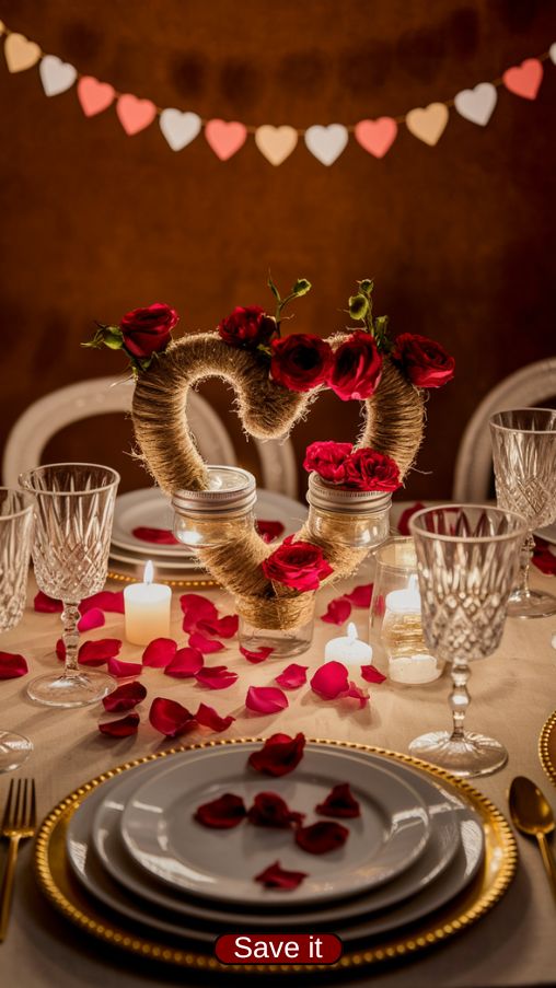 DIY Valentines Day Table Decorations with Heart-Shaped Centerpiece and Personal Touches