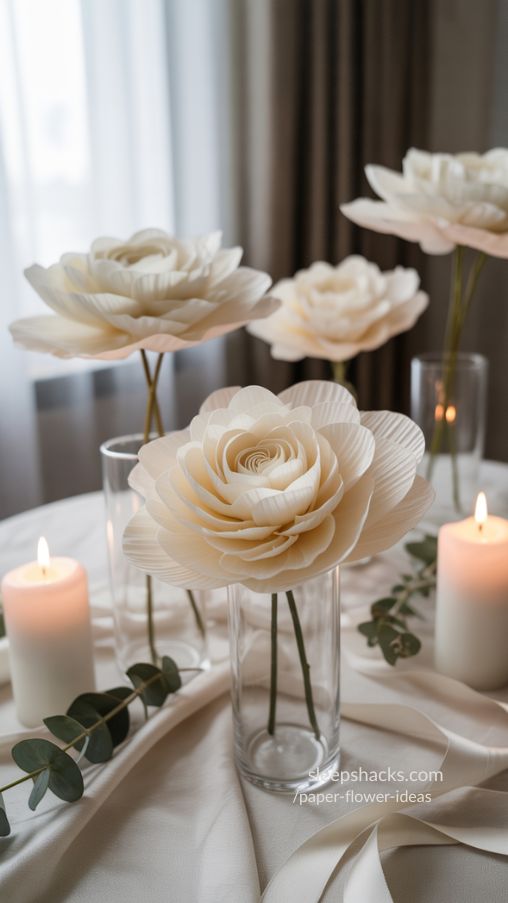 Elegant Delicate White Paper Flowers for Weddings and Home Decor
