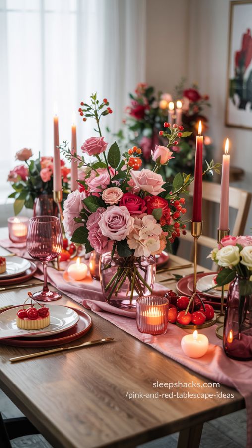 Elegant Pink and Red Tablescape Ideas for a Romantic Dinner