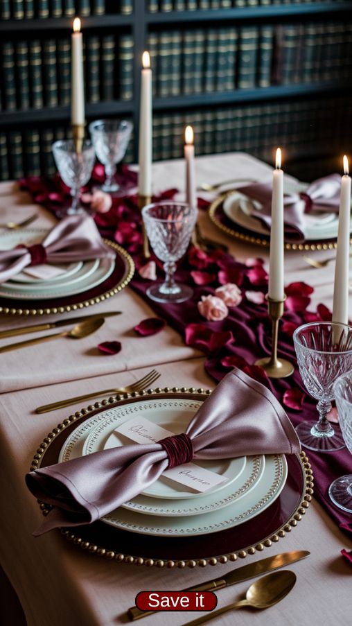 Elegant Valentines Day Table Settings with Personalized Place Settings