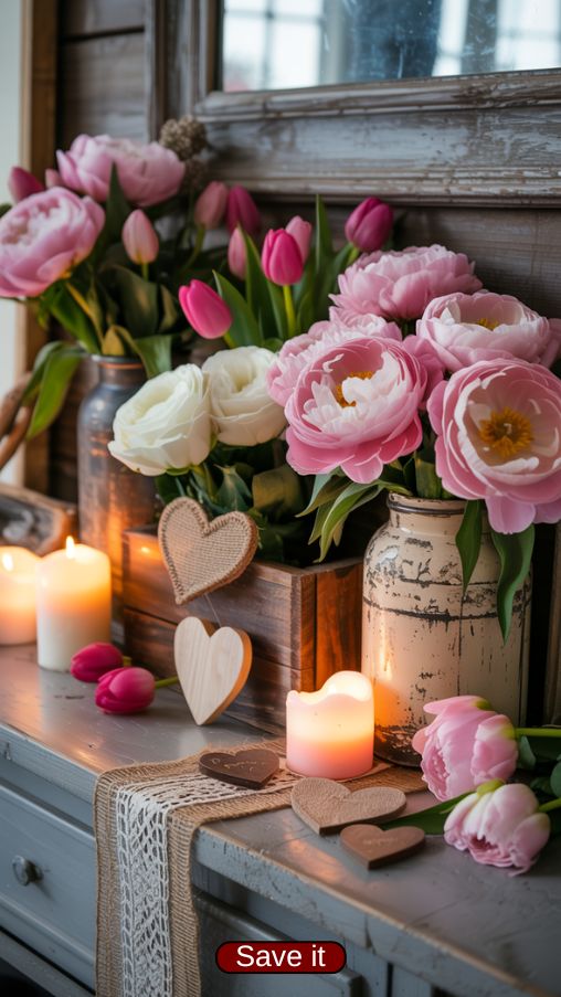 Farmhouse Valentine Floral Arrangements for Romantic Decor