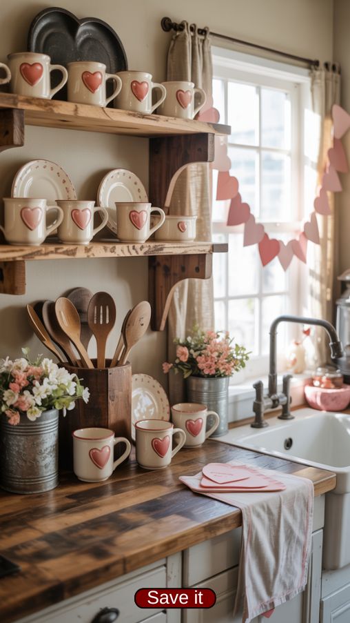 Farmhouse Valentine Kitchen Decor with Heart-Themed Accents