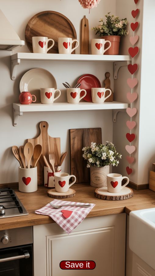 Farmhouse Valentine Kitchen Decor with Heart-Themed Accents