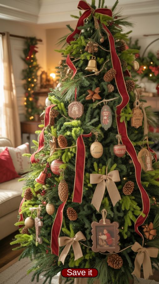 Classic Red and Green Real Christmas Tree Decor Inspiration