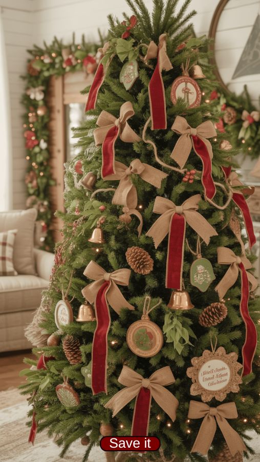 Classic Red and Green Real Christmas Tree Decor Inspiration