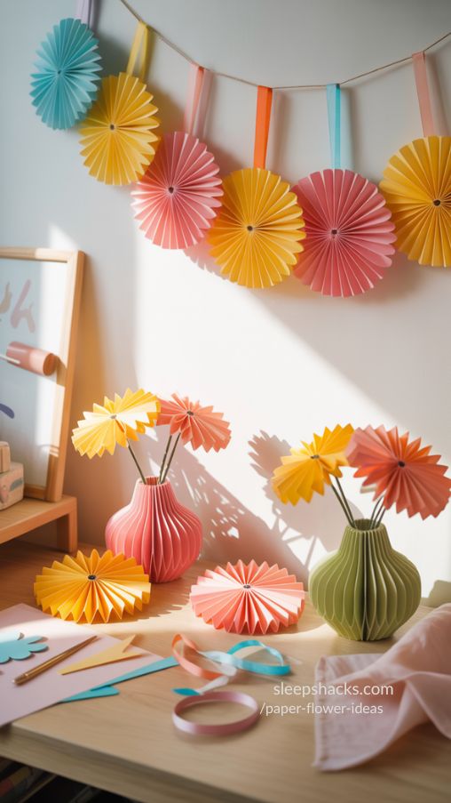 Fun Accordion-Fold Flowers for DIY Home Decor and Party Decorations
