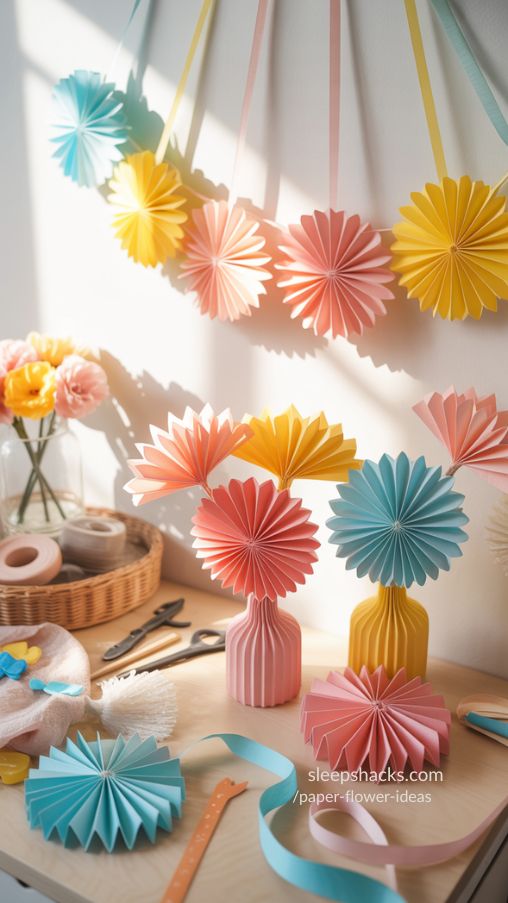 Fun Accordion-Fold Flowers for DIY Home Decor and Party Decorations