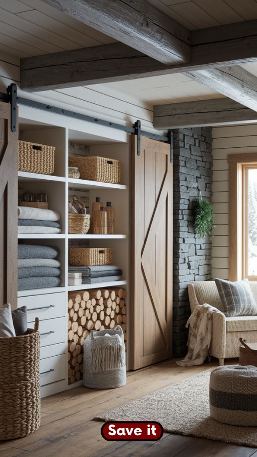 Functional and Aesthetic Storage in a Cozy Winter Cabin