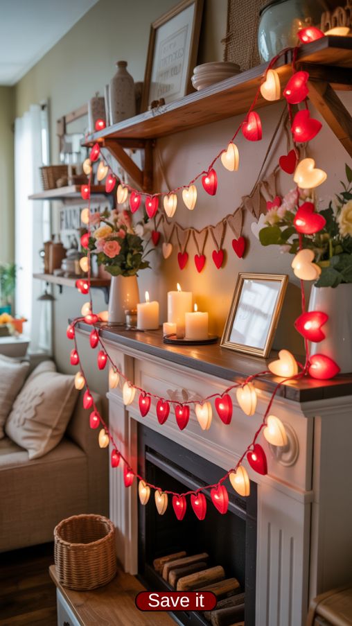 Heart-Shaped String Lights for Cozy Farmhouse Valentine Decor