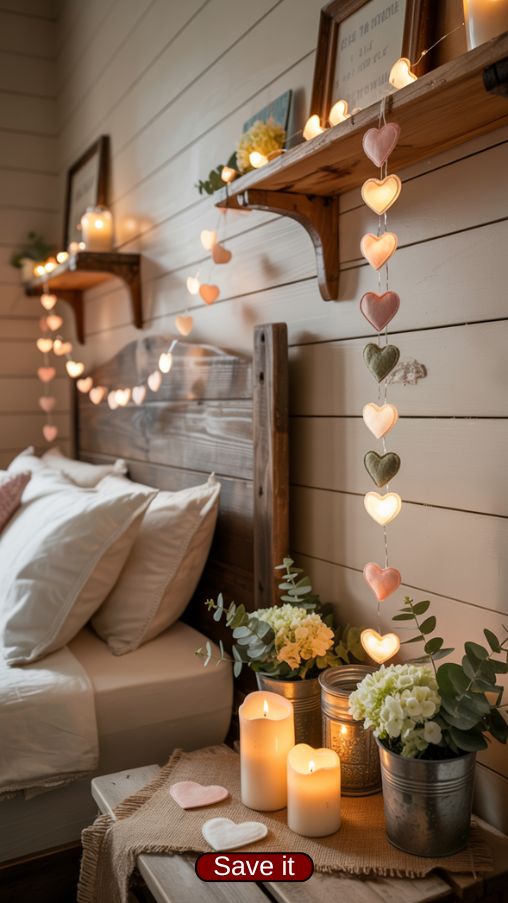 Heart-Shaped String Lights for Cozy Farmhouse Valentine Decor