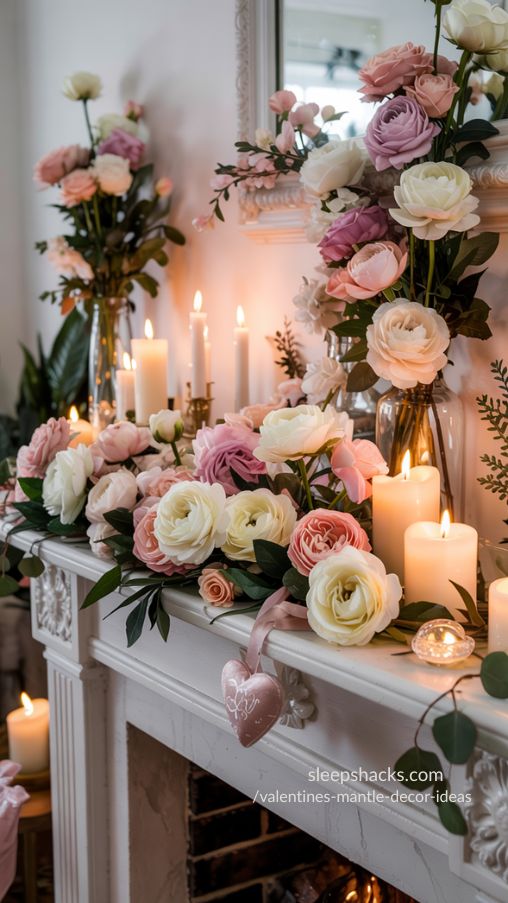 Incorporating Seasonal Florals in Valentines Mantle Decor Ideas