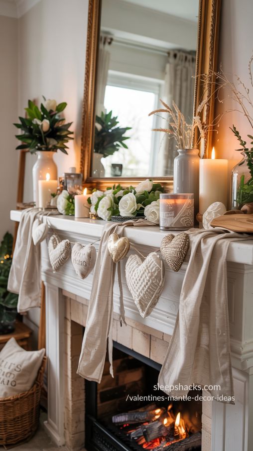 Layering Textures and Fabrics for Valentines Mantle Decor Ideas