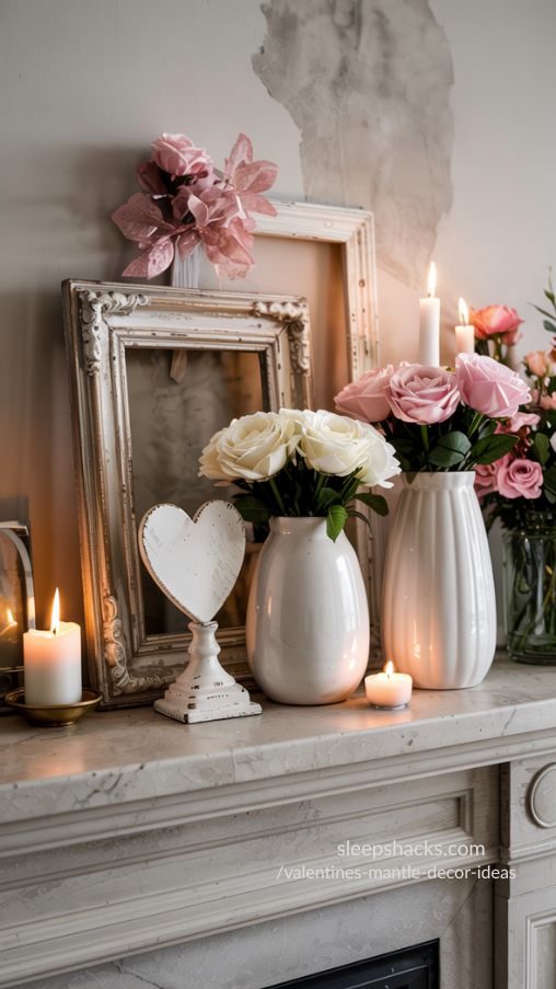 Mixing Vintage and Modern Pieces in Valentines Mantle Decor Ideas