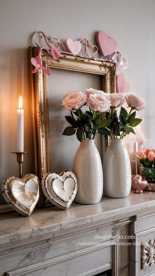 Mixing Vintage and Modern Pieces in Valentines Mantle Decor Ideas