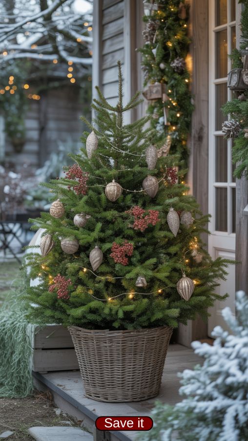 Outdoor Potted Real Christmas Tree Decoration Inspiration
