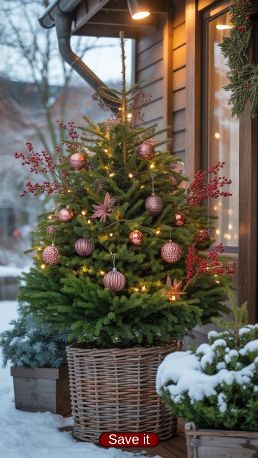 Outdoor Potted Real Christmas Tree Decoration Inspiration