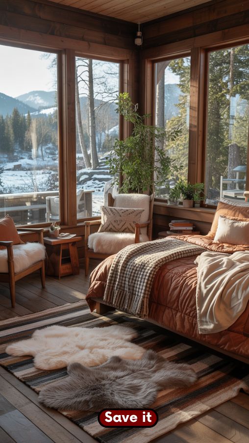 Outdoor Views and Nature Connection in a Cozy Winter Cabin